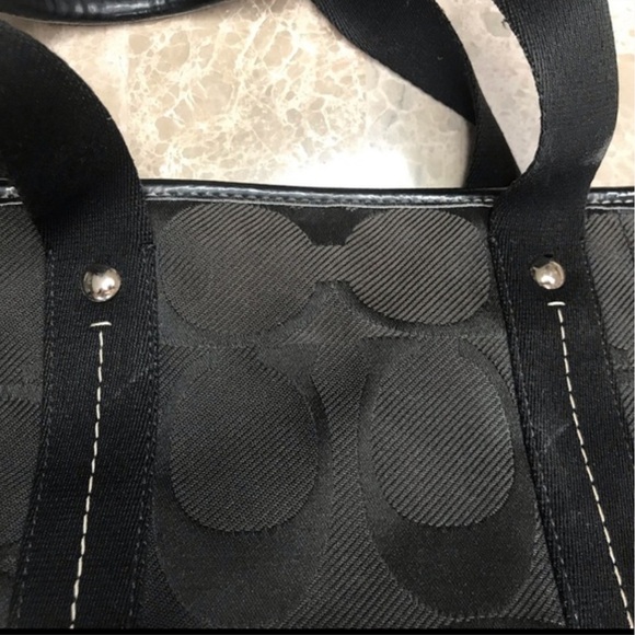 COACH EUC Black Coach Monogram Zip Top Canvas Purse Shoulder Bag - Picture 4 of 13